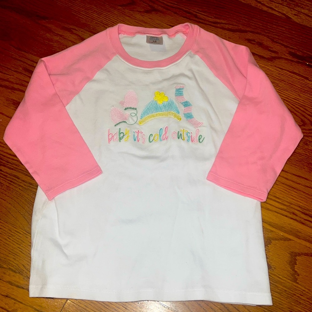 Pink and white 3/4 sleeve Winter shirt size Y10